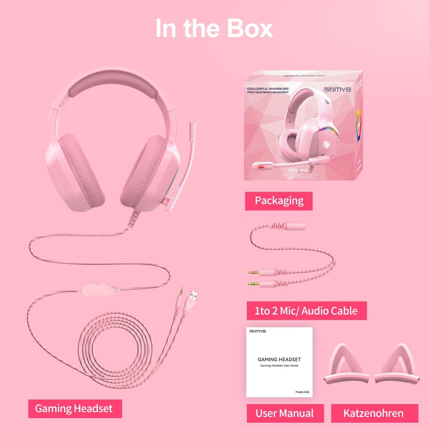 Premium Katzenohren Gaming Headset Rosa