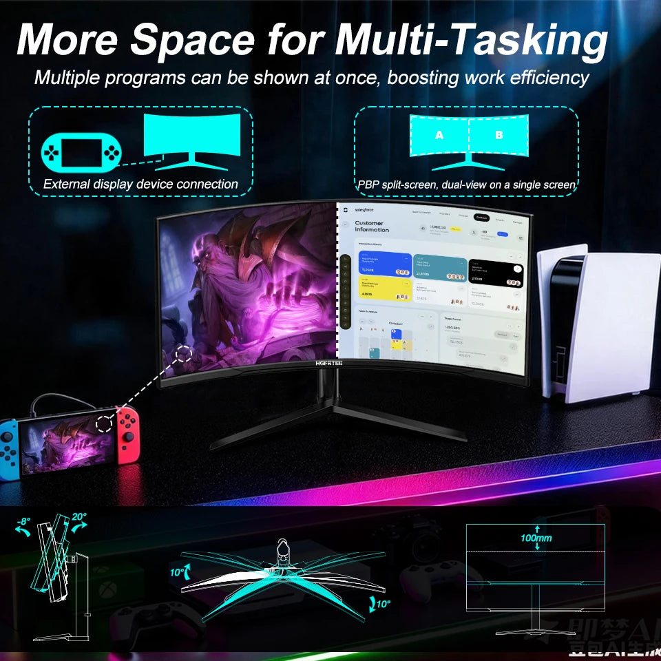 HGFRTEE 34 Inch Curved Gaming Monitor WQHD 3440x1440 165Hz 1500R Ultrawide 21:9 HDR Immersive Gaming Experience, B340Q