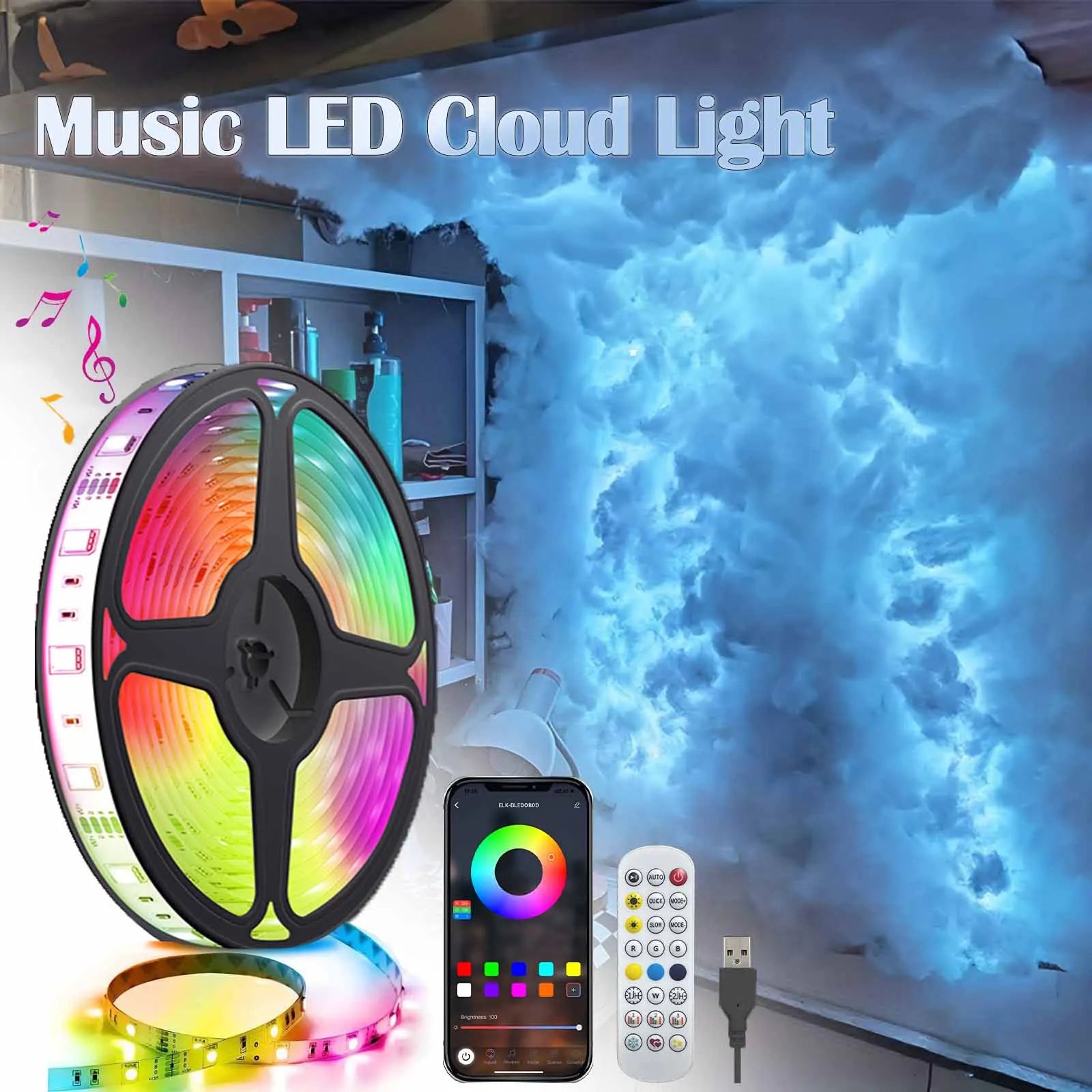 3D Blitzwolke LED Licht 10M | Bluetooth, Fernbedienung, Dimmbar, Gaming Deko