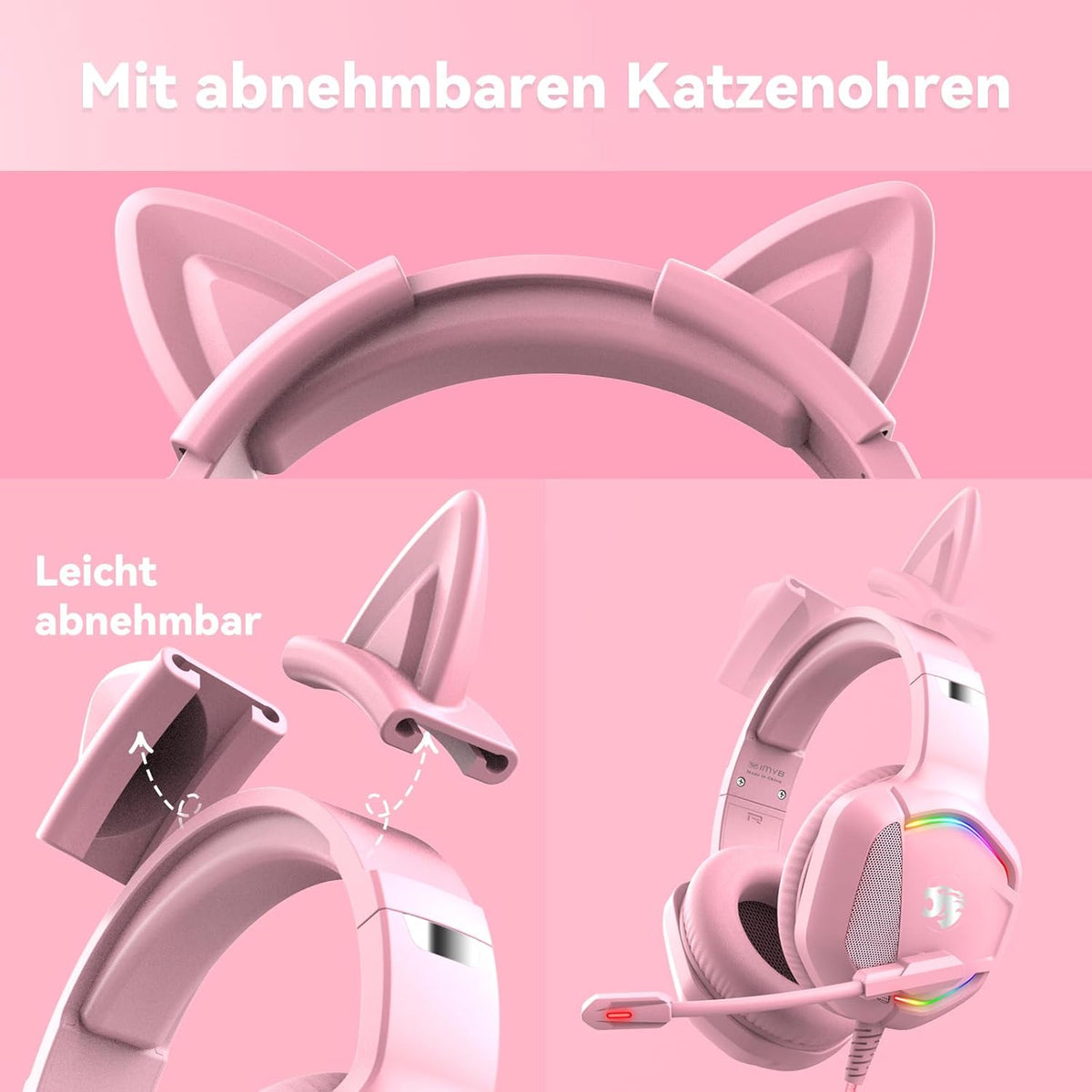 Premium Katzenohren Gaming Headset Rosa