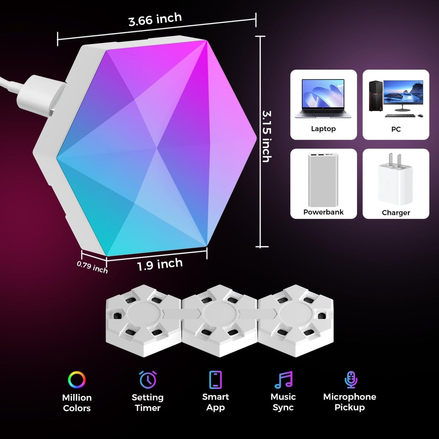 Modulares RGB-IC Hexagon Wandleuchten System