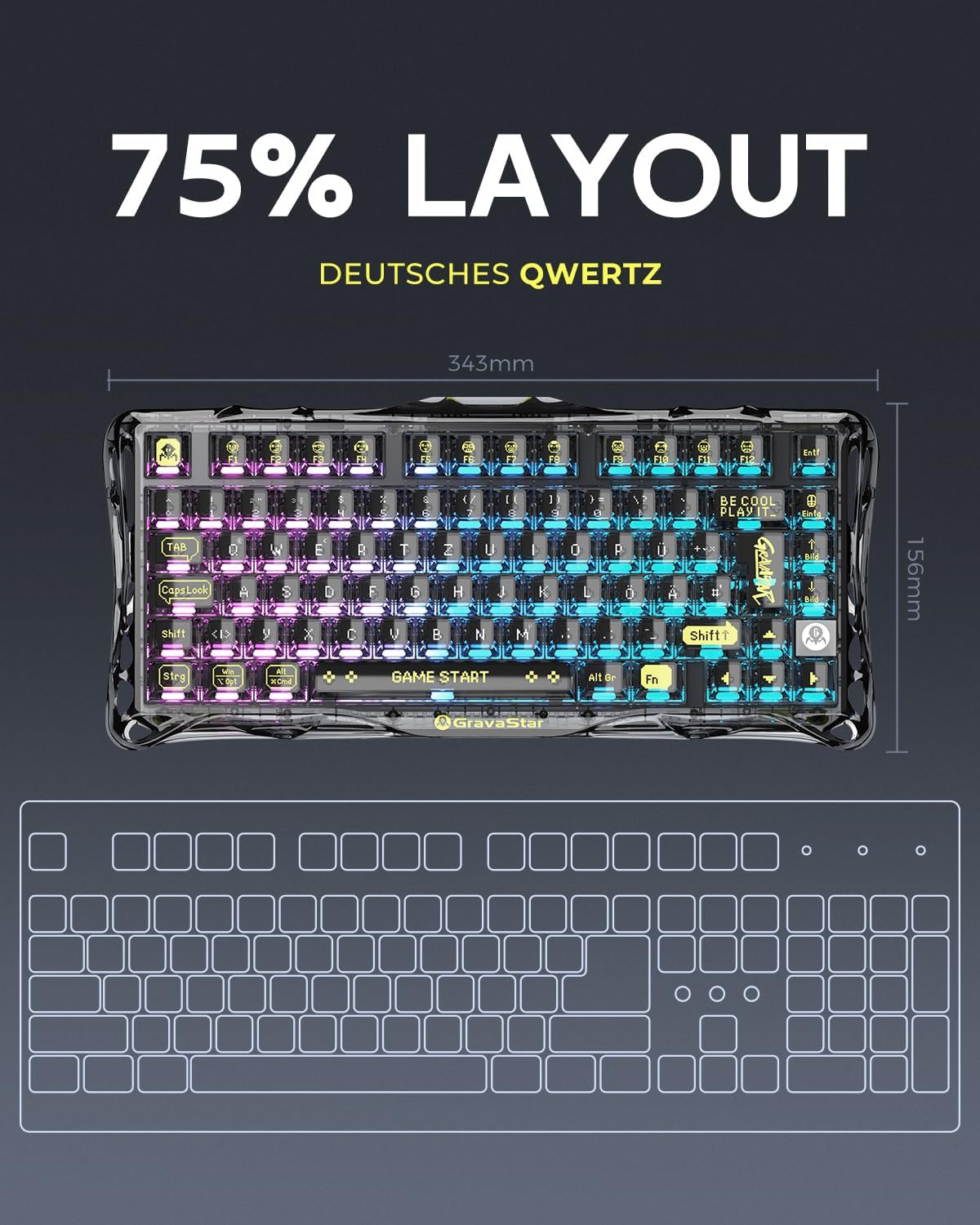 Skelettierte Mechanische QWERTZ Gaming Tastatur