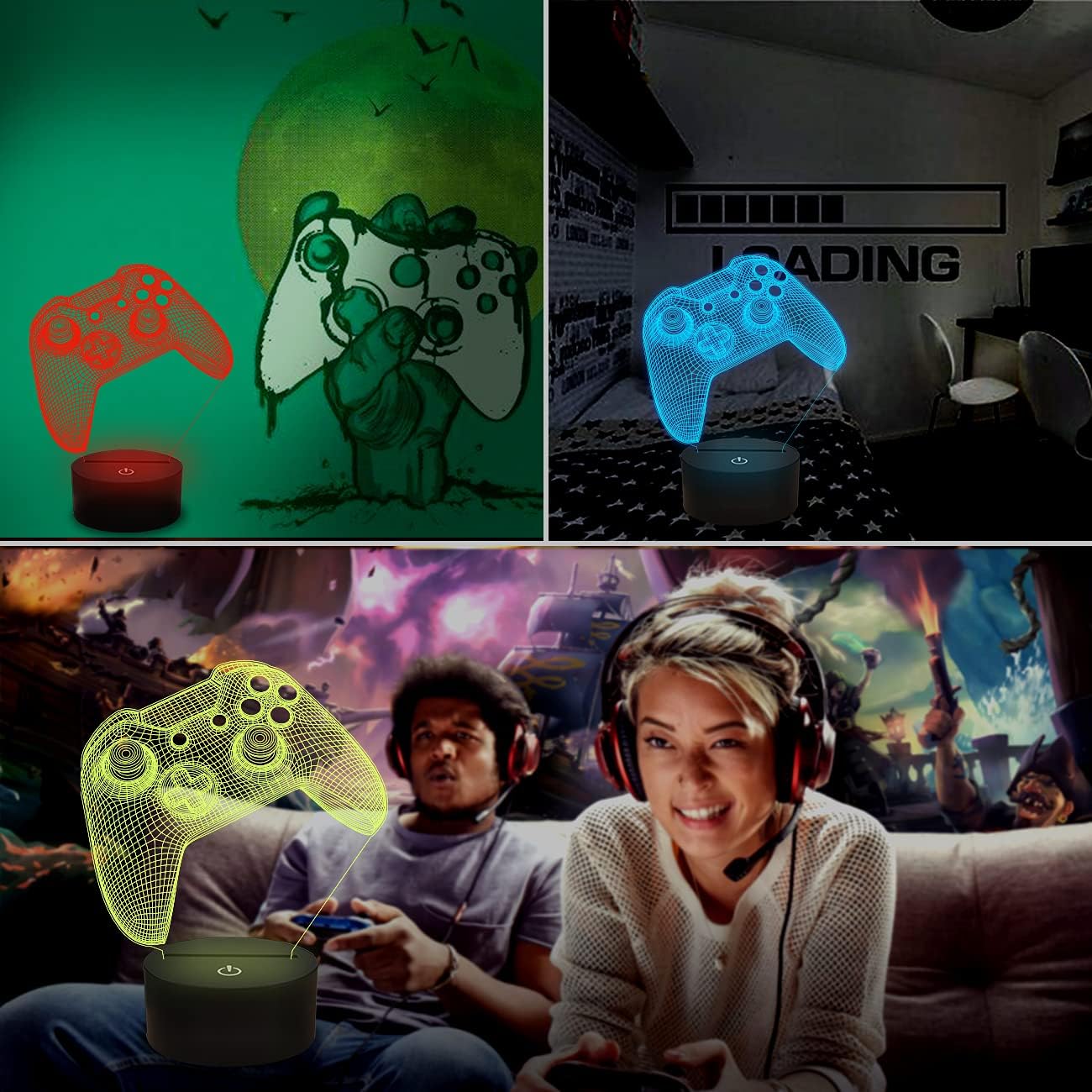 Holographic 3D Gamepad Night Light