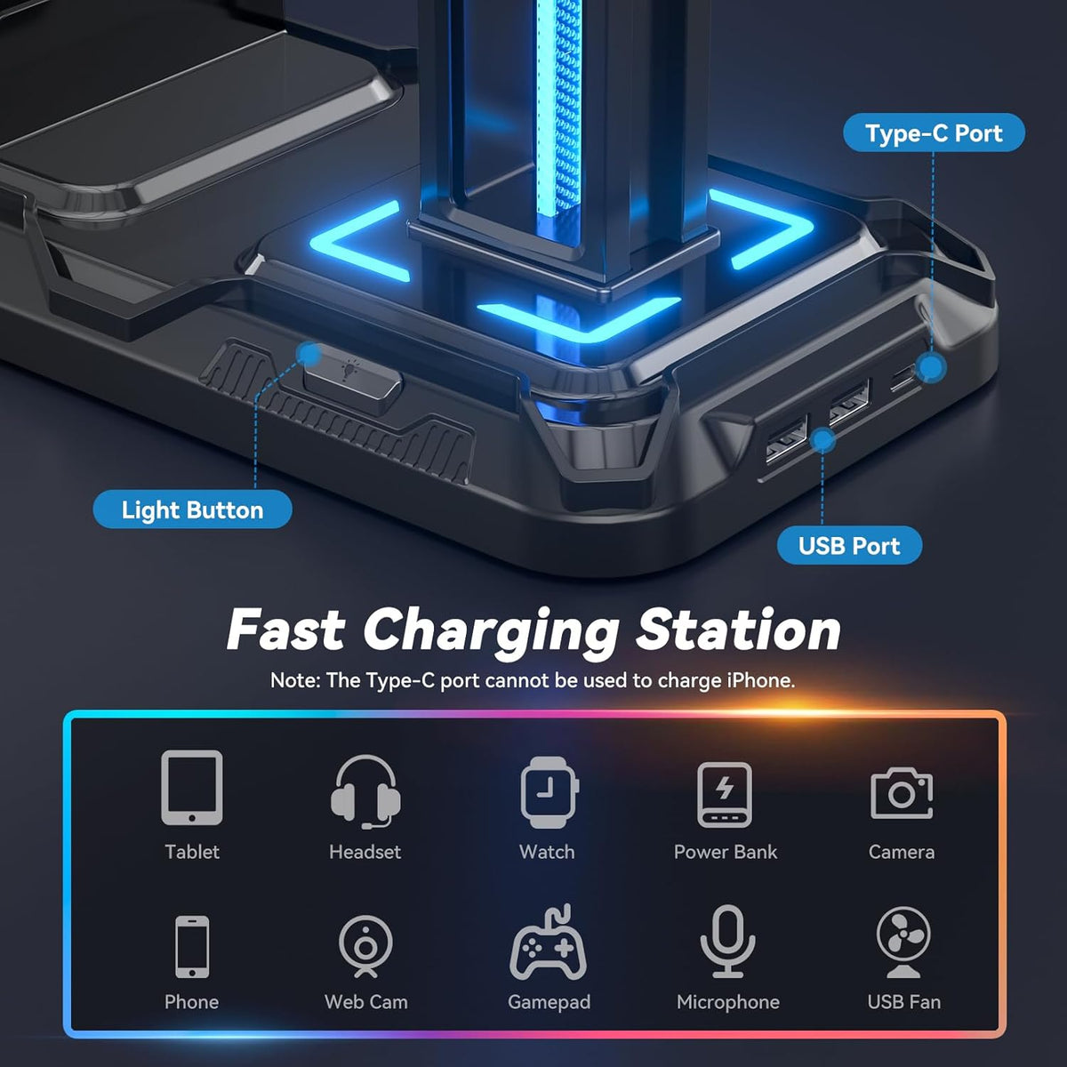 Gaming Command Center mit LED-Ladestation