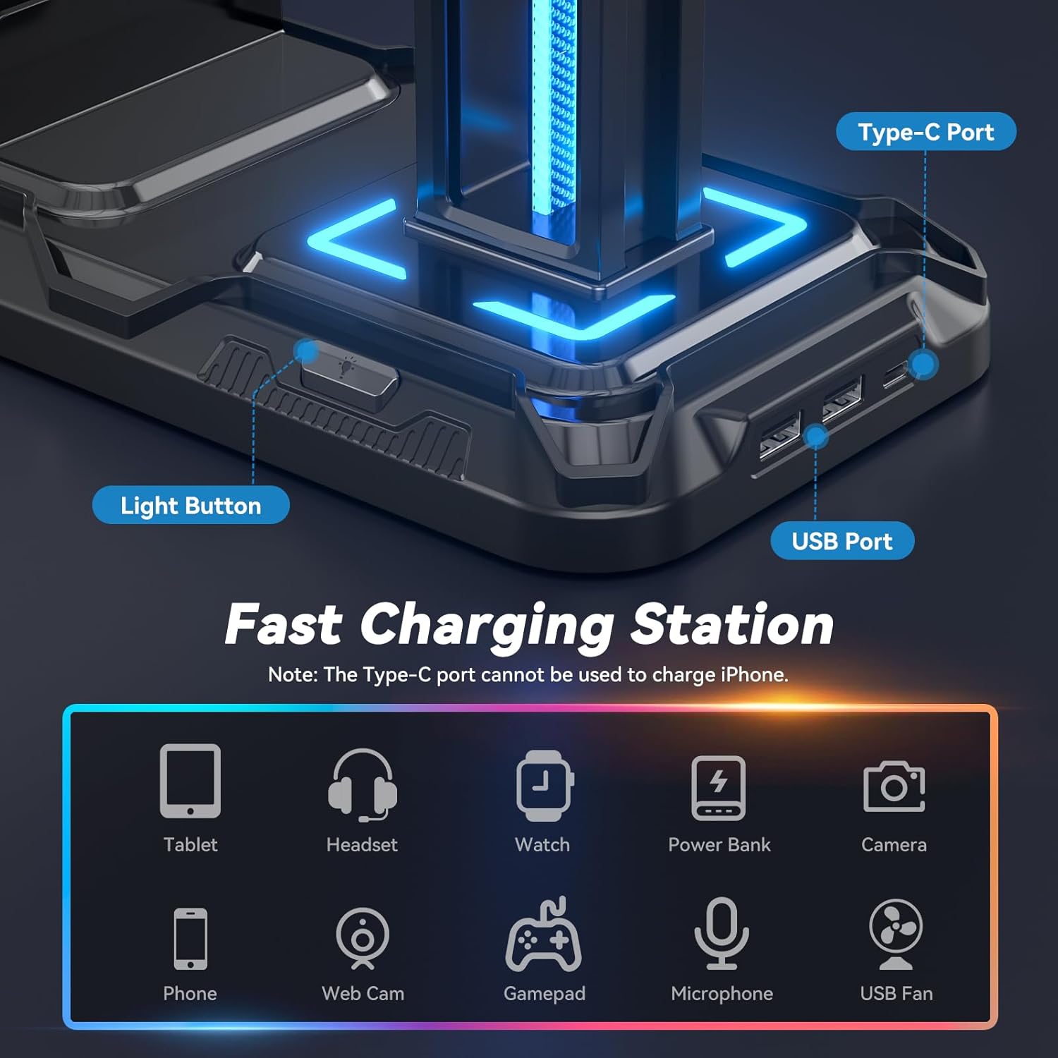 Gaming Command Center with LED Charging Station
