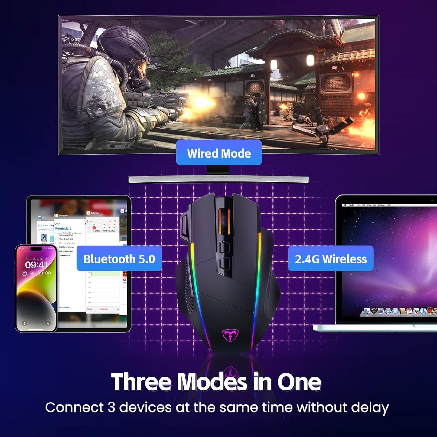 Ergonomische Triple-Mode Profi-Gaming Maus