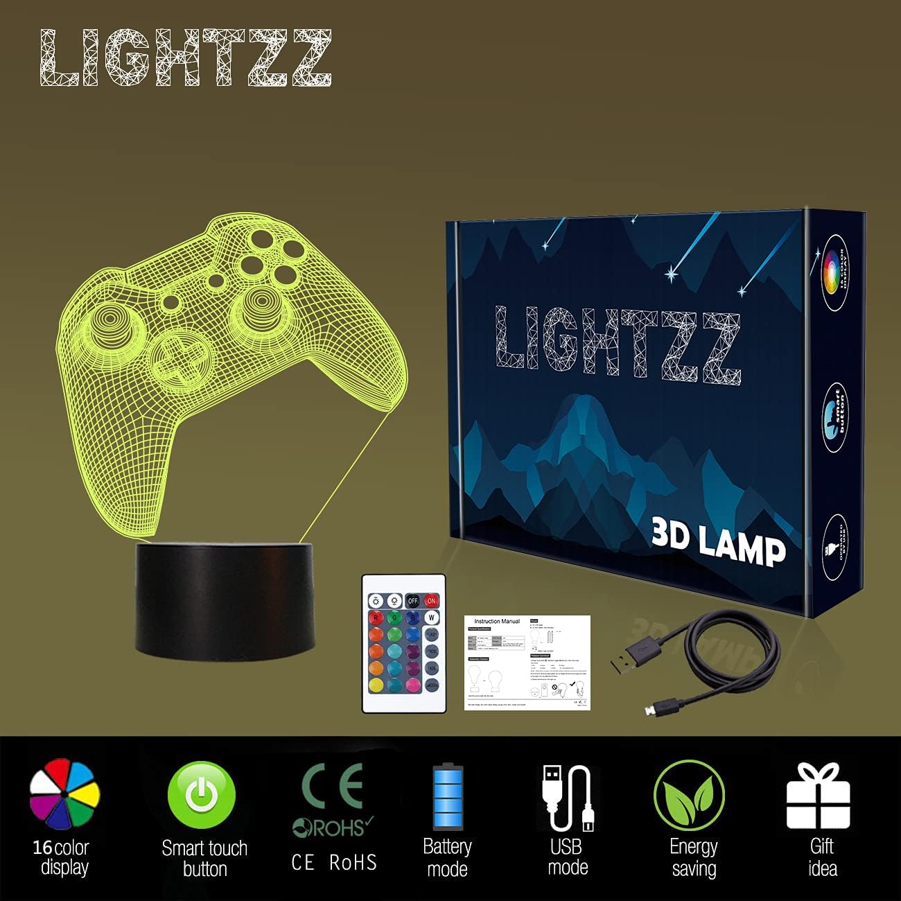 Holographic 3D Gamepad Night Light