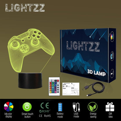 Holographic 3D Gamepad Night Light