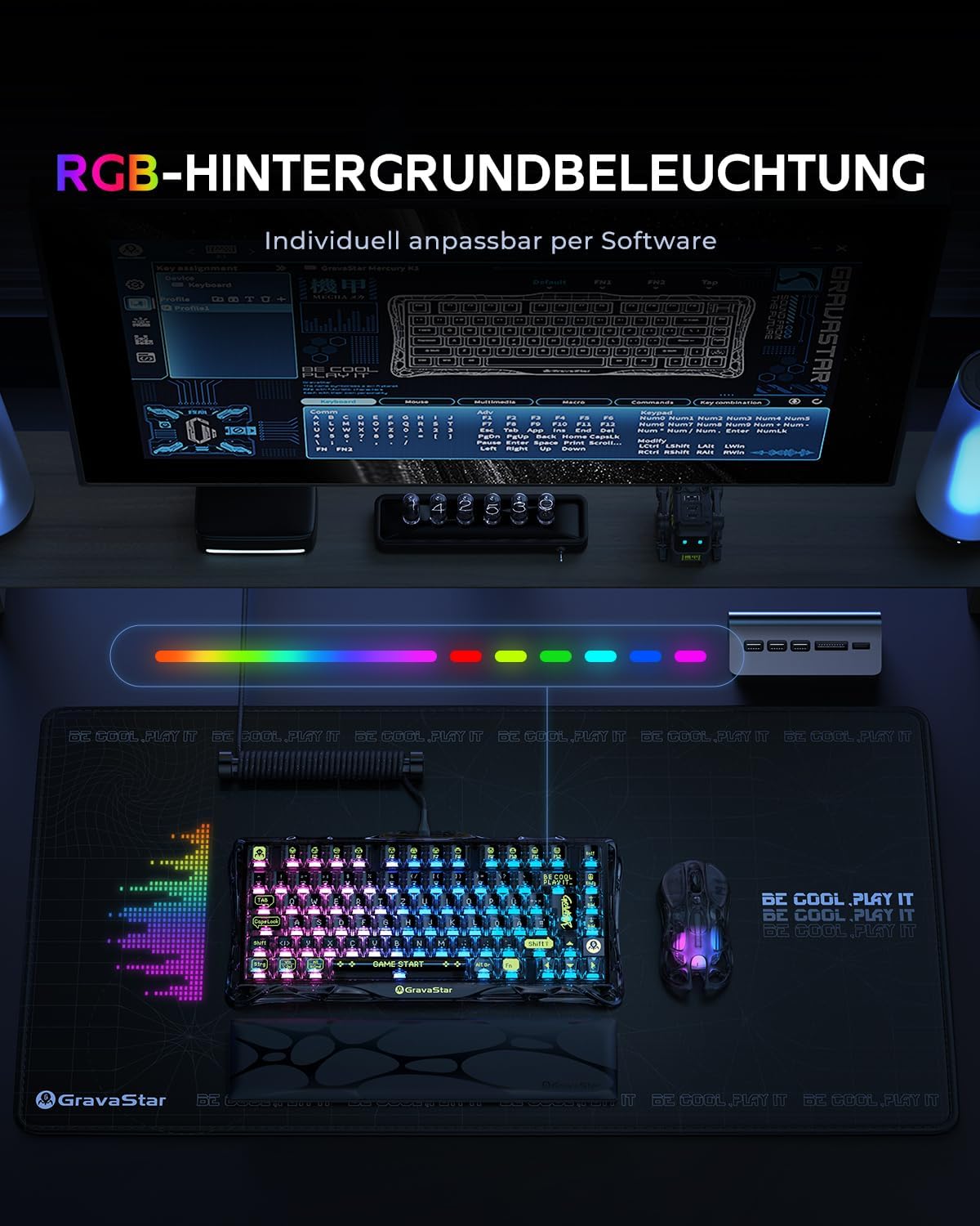 Skelettierte Mechanische QWERTZ Gaming Tastatur