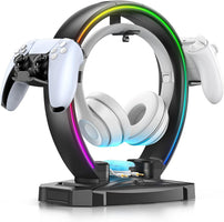 KDD LED Headphone Stand with 9 Light Modes – Gaming Headset Holder Desk – Foldable Controller Holder with Cable Organizer – Headset and Controller Stand for Gamers PC Gaming Accessories