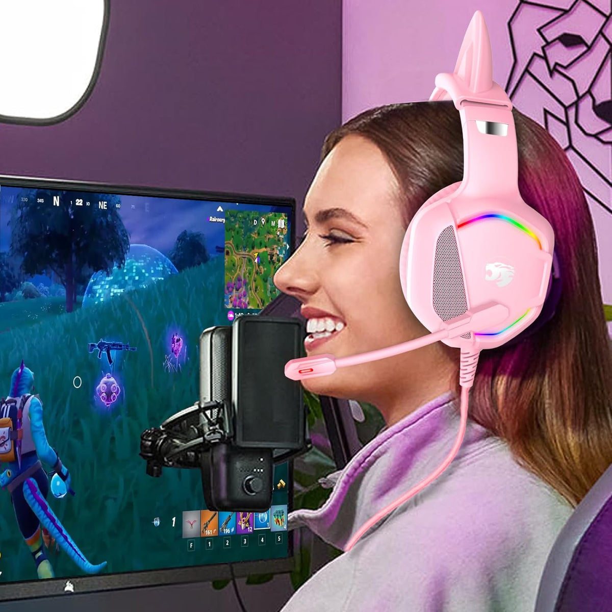 Premium Katzenohren Gaming Headset Rosa