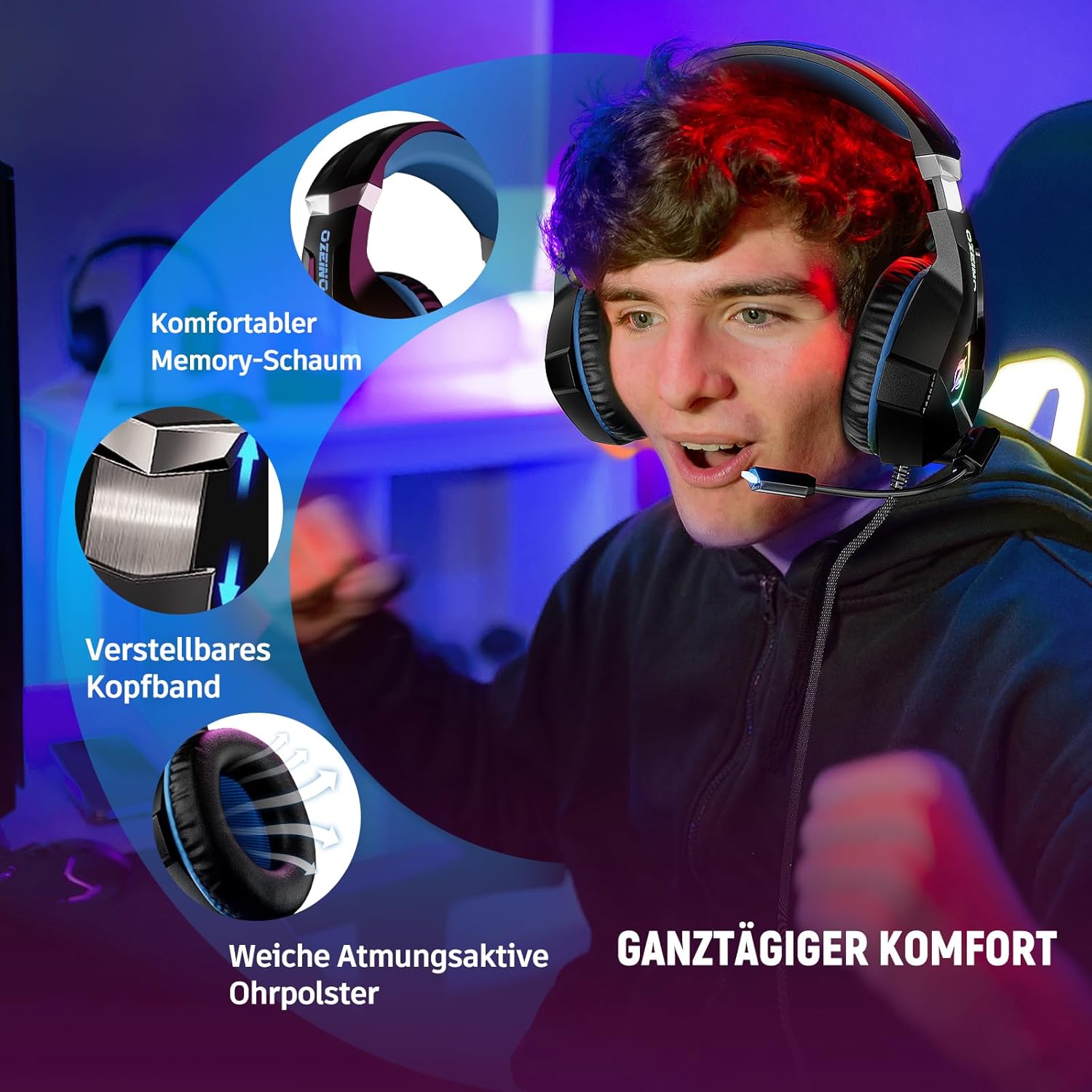 Premium 3D Surround Sound Gaming Headset – Over-Ear Kopfhörer mit Mikrofon
