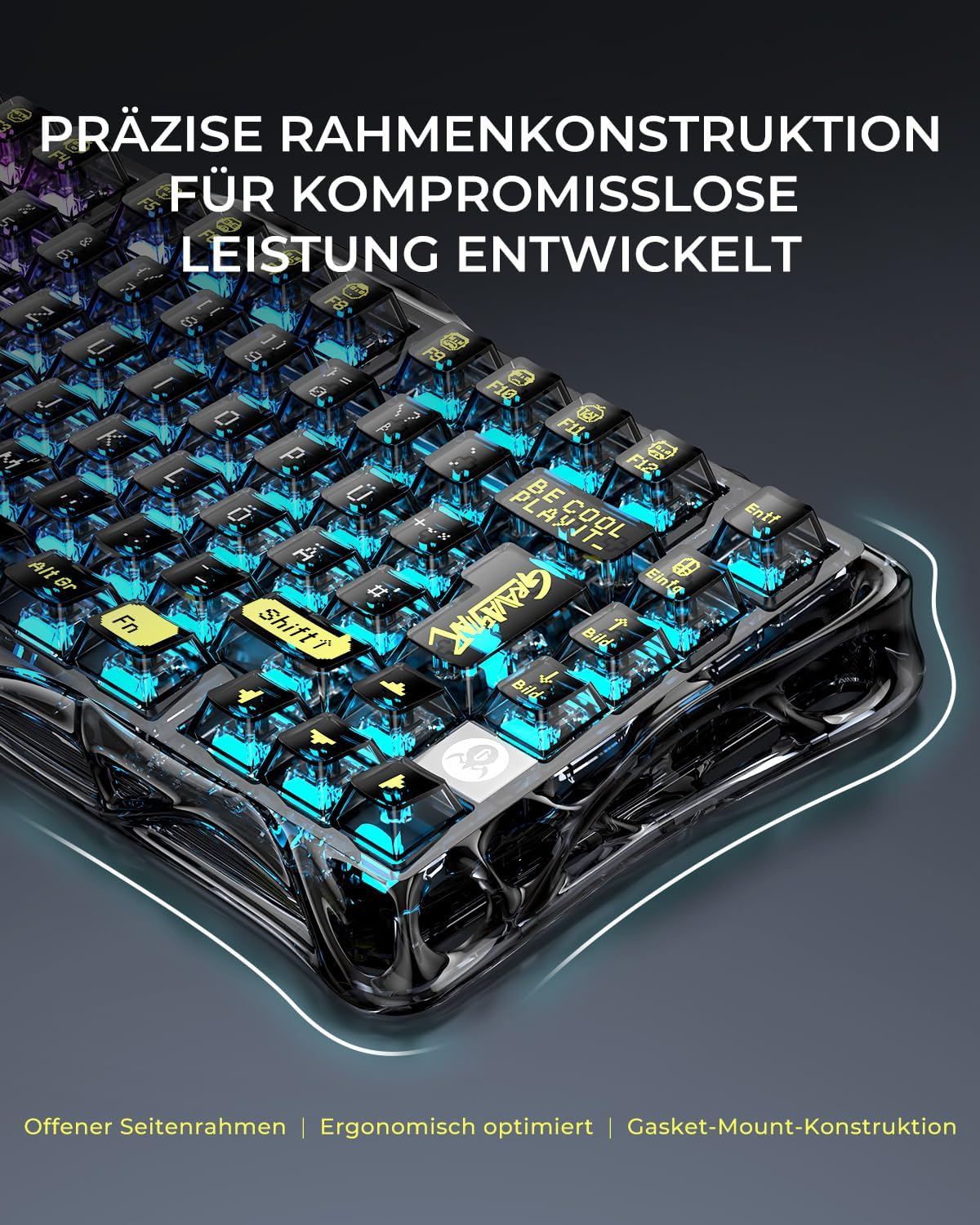 Skelettierte Mechanische QWERTZ Gaming Tastatur