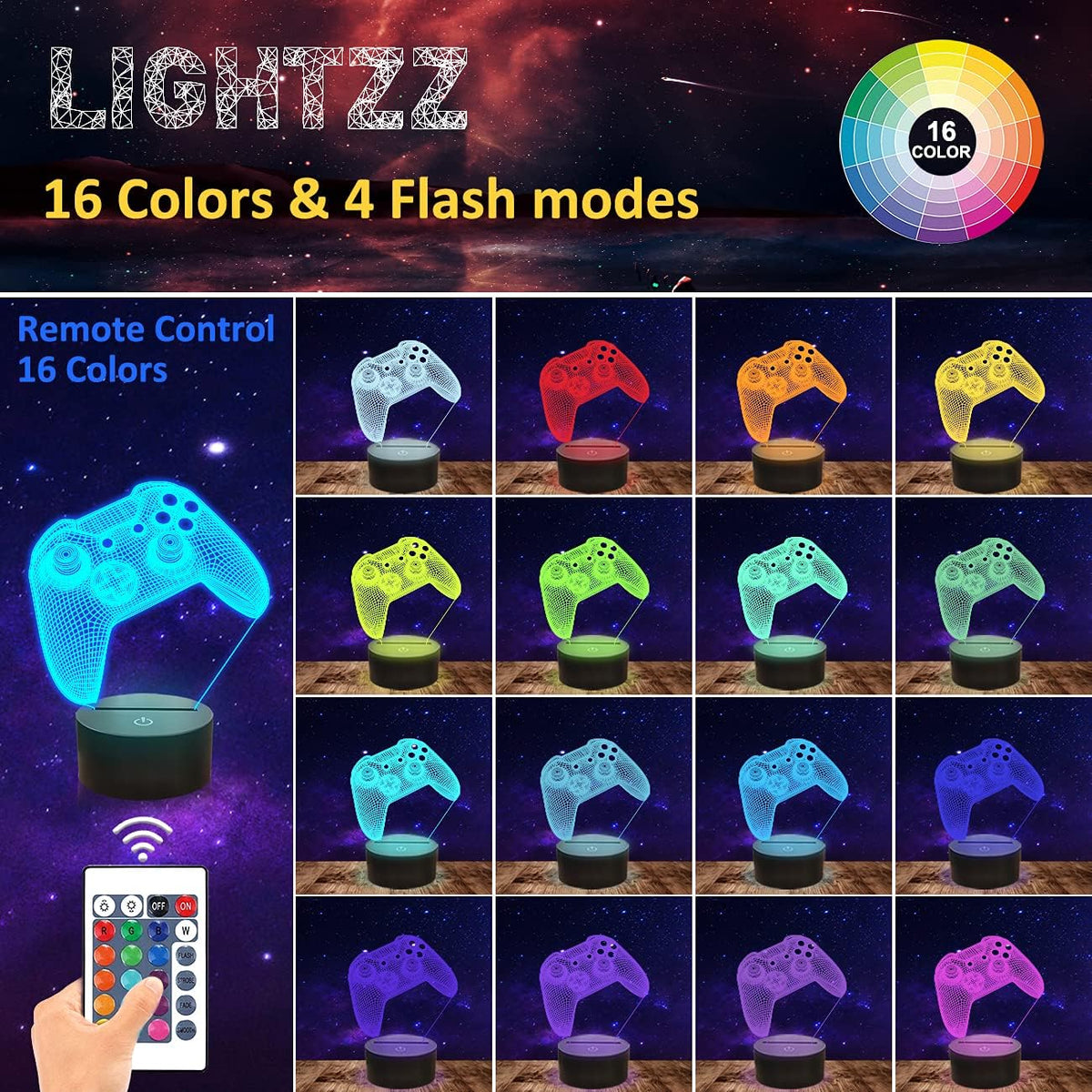 Holographic 3D Gamepad Night Light