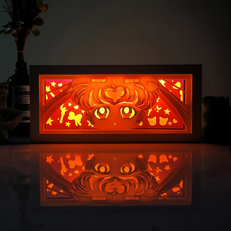 Anime Papier-Schnitt Nachtlicht – Farbwechsel LED Lichtbox Atmosphäre Zimmerlampe