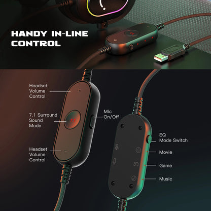 Fifine RGB Gaming Headset mit Mikrofon – 7.1 Surround Sound, Over-Ear, PC/PS4/PS5