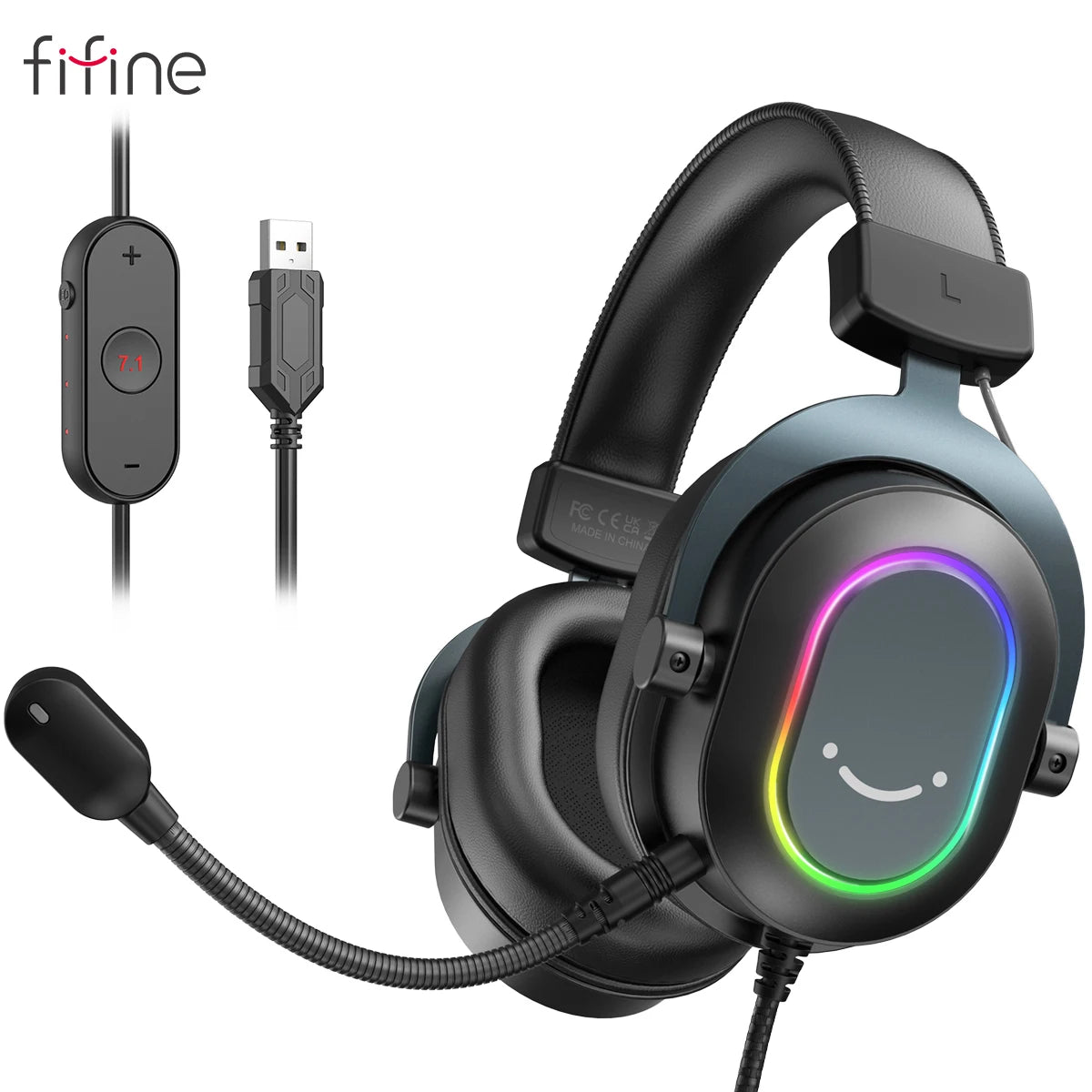 Fifine RGB Gaming Headset mit Mikrofon – 7.1 Surround Sound, Over-Ear, PC/PS4/PS5