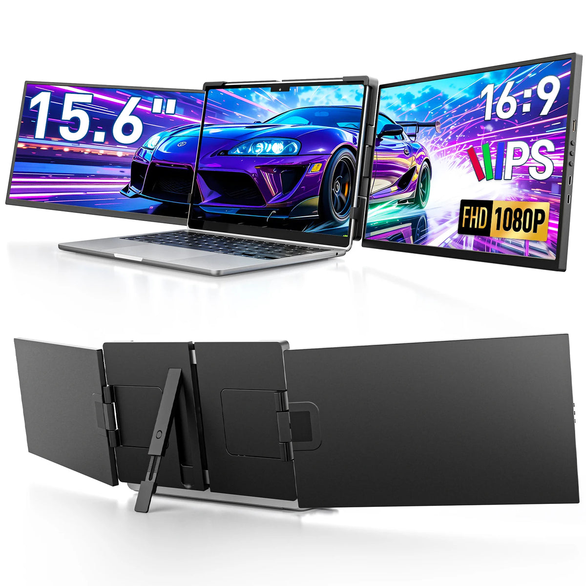 15.6inch Triple Screen Extender For Laptops 1080P FHD IPS Portable Dual External Monitors For Macbook Windows Extension 13-17