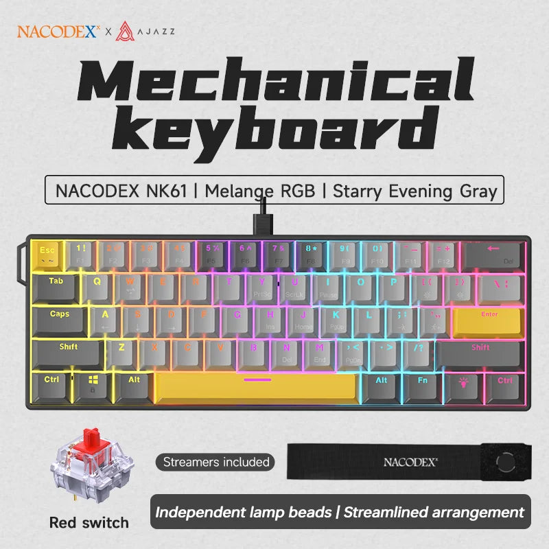 AJAZZ NK61 Mechanisches Gaming Keyboard 60% | RGB, Hot-Swap, Red Switch