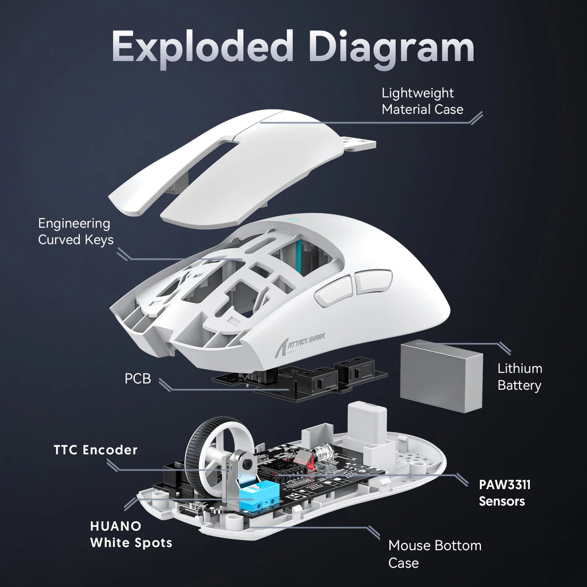 Kabellose Dual-Mode Gaming Maus – Transparent, 1600 DPI, Bluetooth & 2.4G