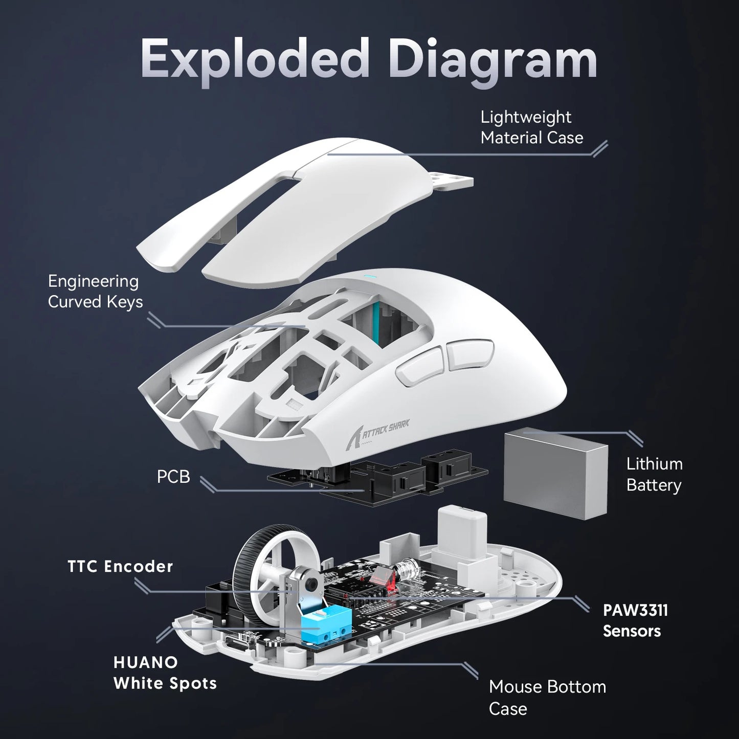 Kabellose Dual-Mode Gaming Maus – Transparent, 1600 DPI, Bluetooth & 2.4G