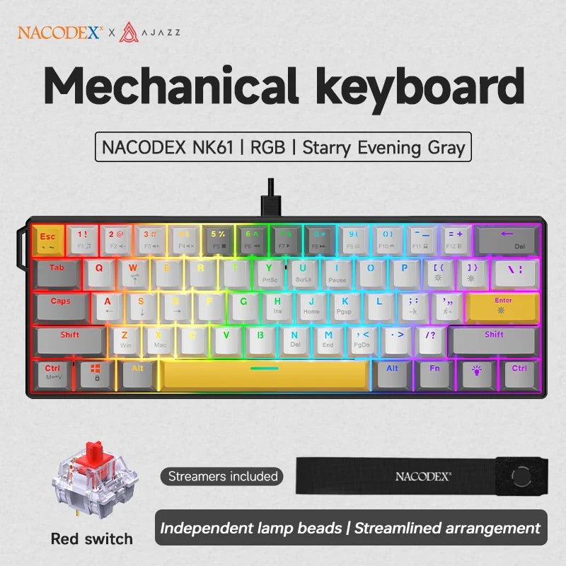 AJAZZ NK61 Mechanisches Gaming Keyboard 60% | RGB, Hot-Swap, Red Switch