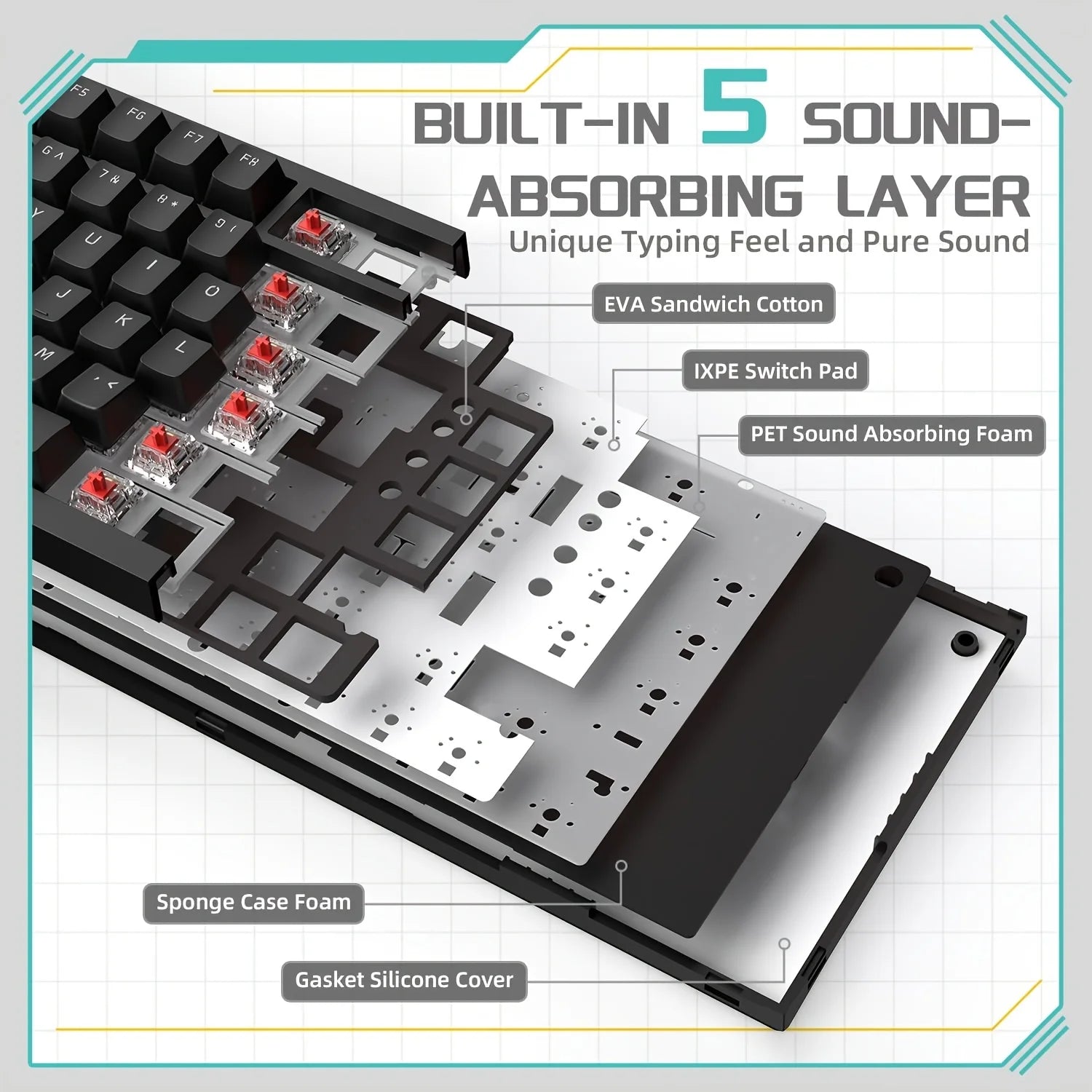 AJAZZ AK820 Mechanische Gaming Tastatur – Kabelgebunden, Hot-Swap, RGB Beleuchtung