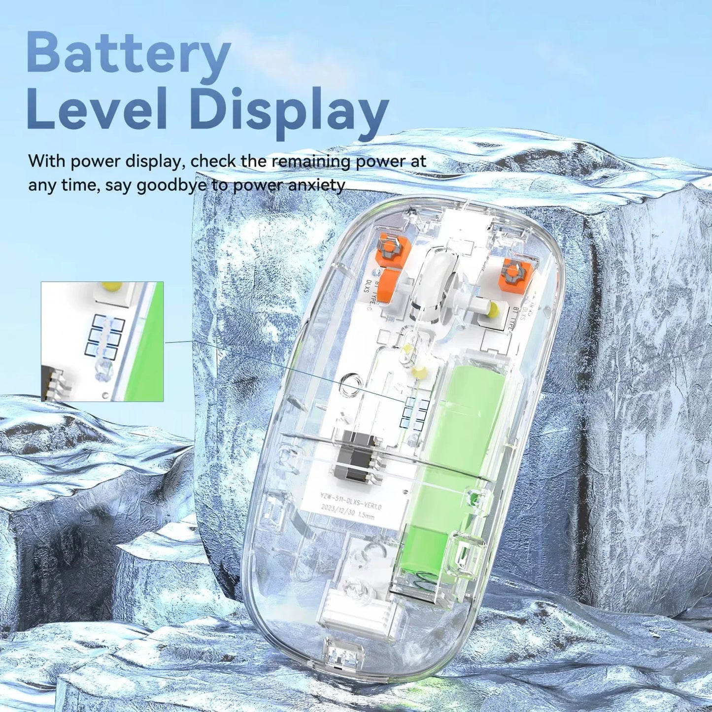 Dual-Mode Bluetooth Gaming Maus – Kabellos, 1600 DPI, Transparent Design