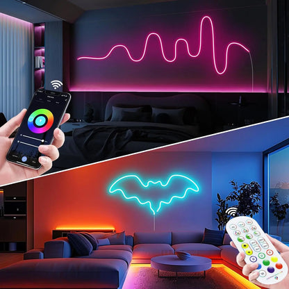 Neon RGB LED Rope Lights LED Strip Lights Outdoor Waterproof with Music Sync, LED Lights for Bedroom with Remote and App