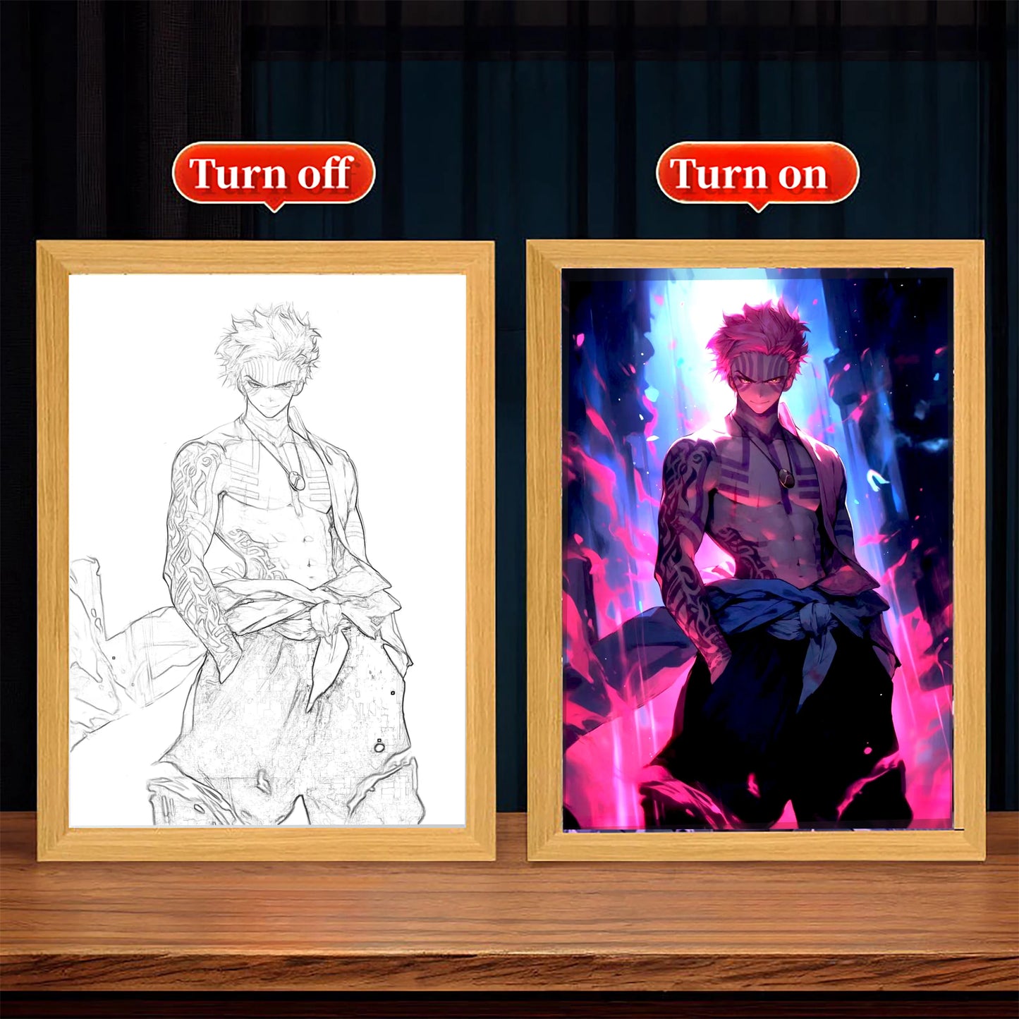Premium Anime 3D-Lichtbild aus Echtholz