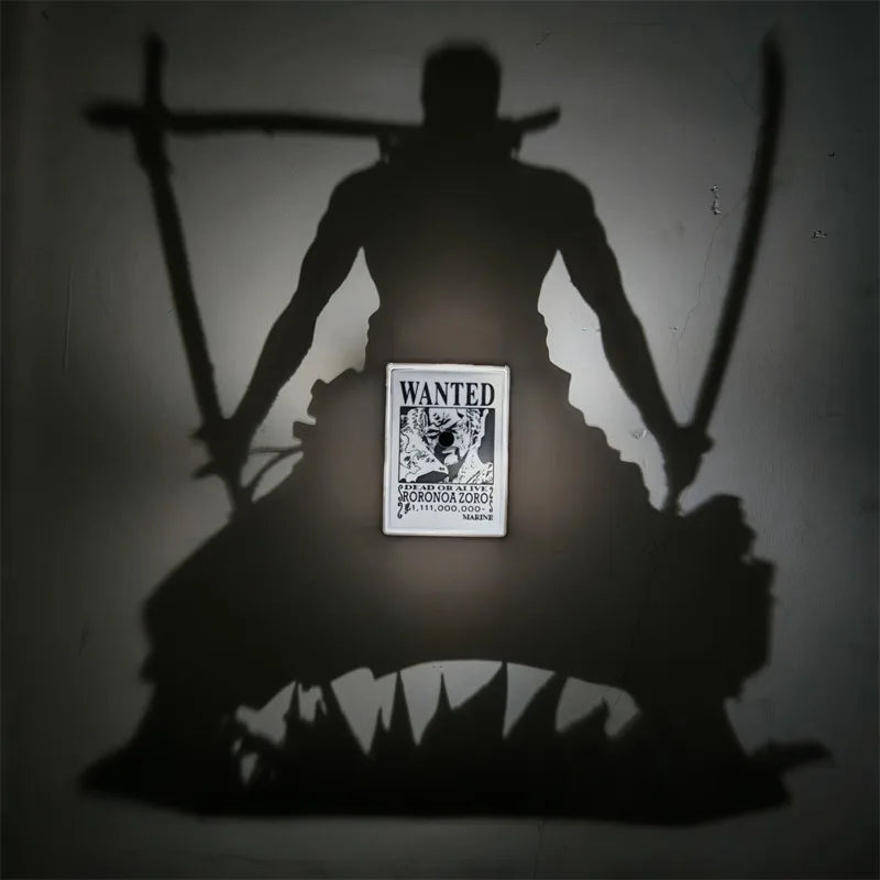 Anime WANTED Luffy Zoro Lamp One Piece Sanji Projector Wall Lamp Creativity Shadow Night Light Model Decoration Collection Toy