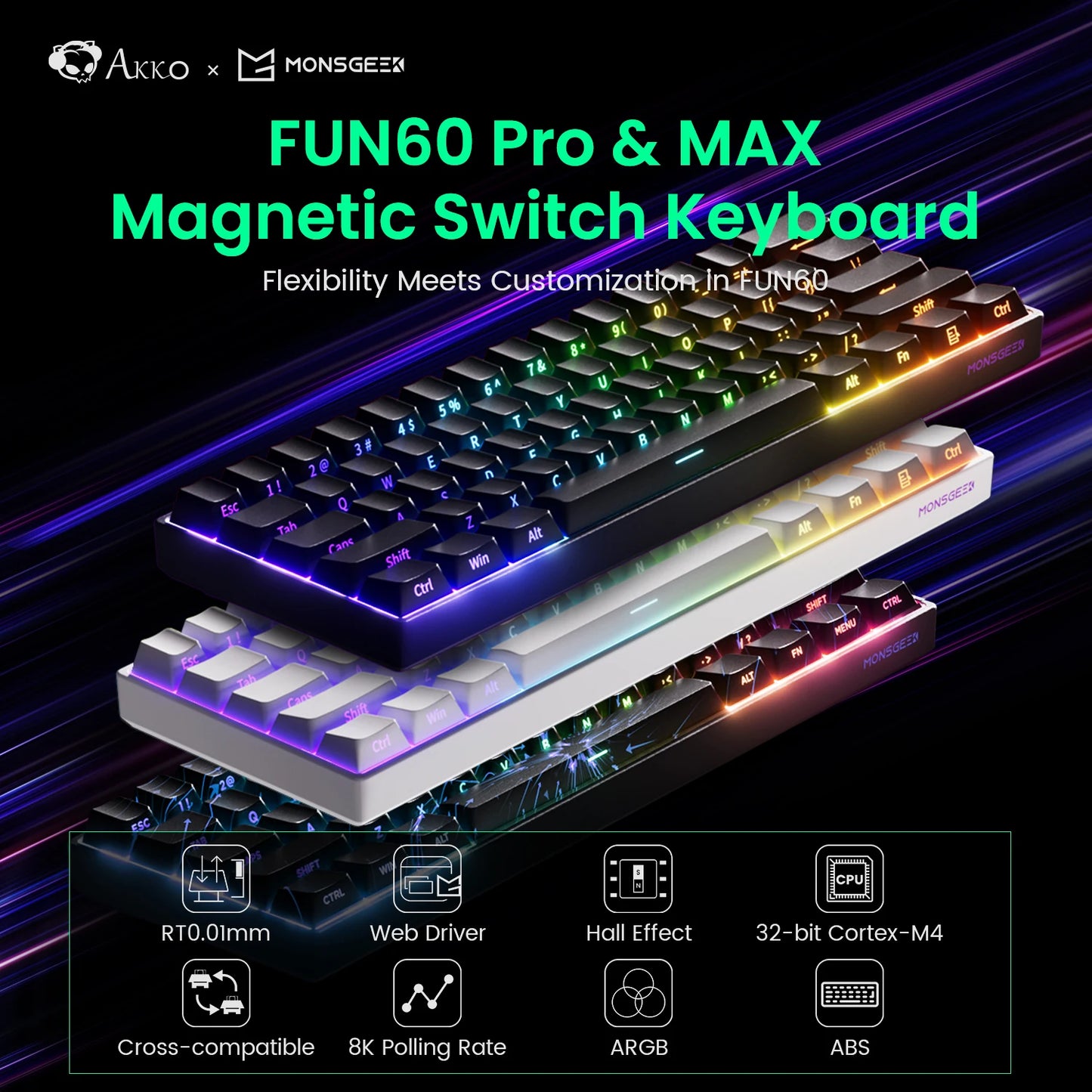 Akko MonsGeek FUN68 FUN60 PRO&MAX HE Magnetic Keyboard 60% 65% Gaming Keyboards Rapid Trigger 8K Custom Keyboard Gamer Esports