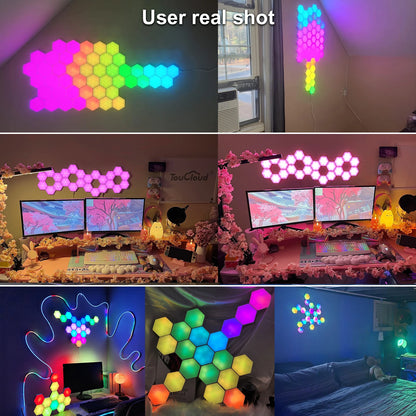 RGB Intelligent Hexagonal Wall Lamp Color Changing Ambient Night Light Hexagona Shape MeRGBW APP DIY Music Sync Game Room Home