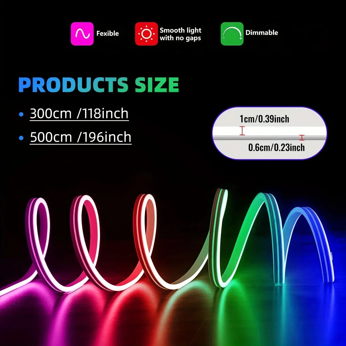 Neon RGB LED Rope Lights LED Strip Lights Outdoor Waterproof with Music Sync, LED Lights for Bedroom with Remote and App