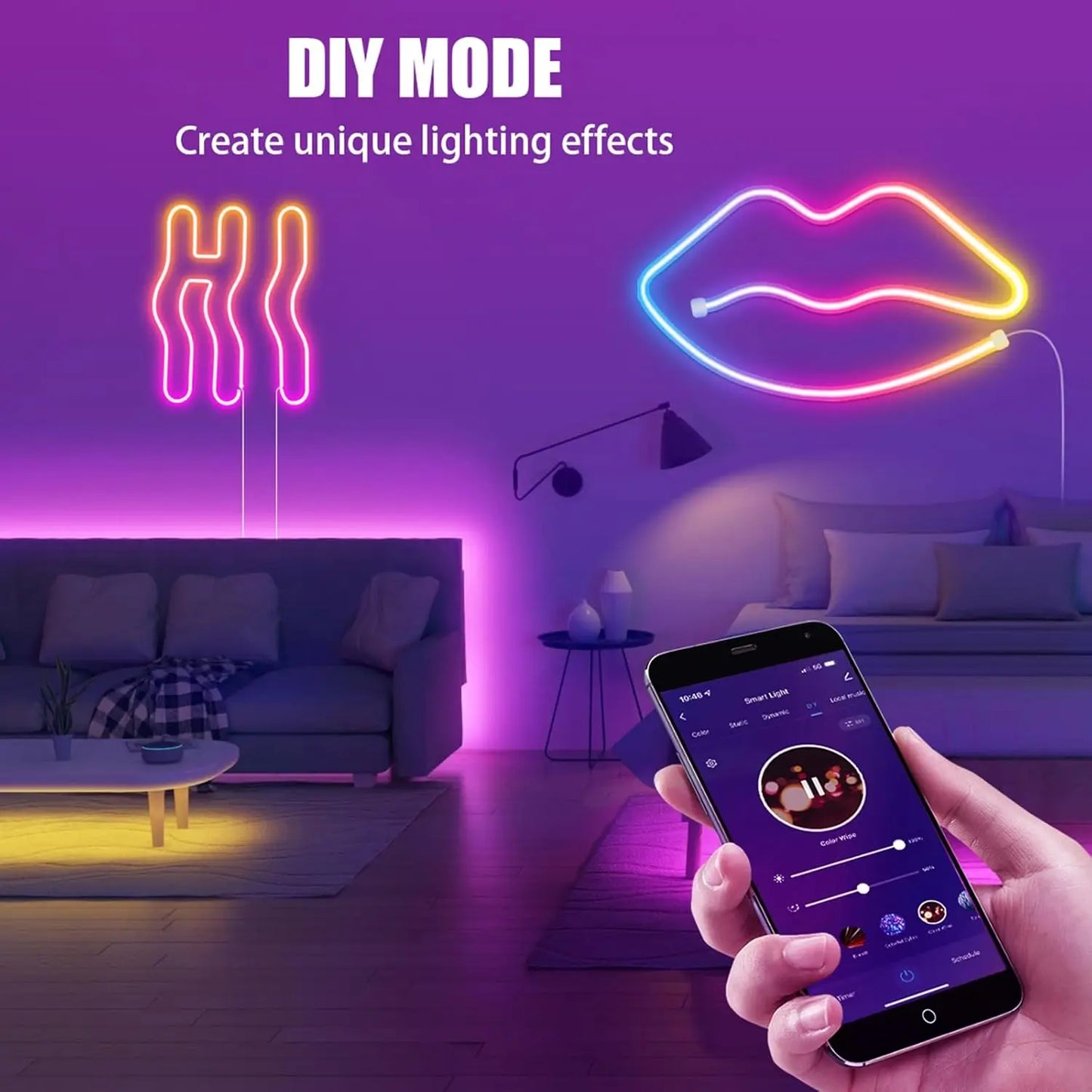 Neon RGB LED Rope Lights LED Strip Lights Outdoor Waterproof with Music Sync, LED Lights for Bedroom with Remote and App