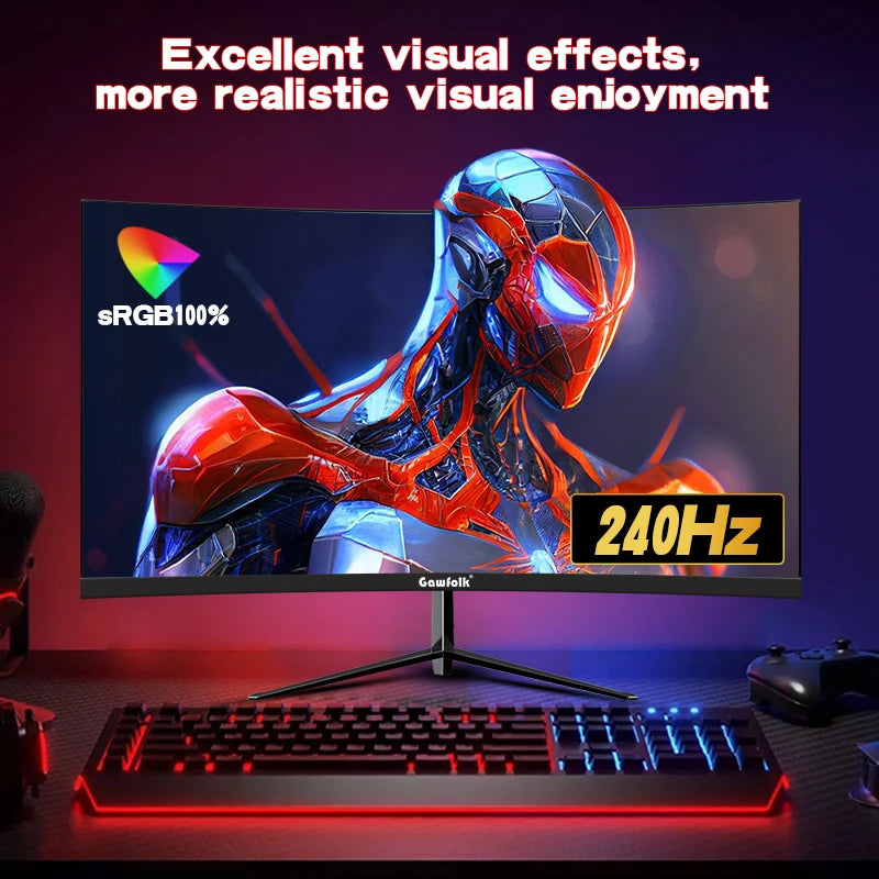 Gawfolk 32 Zoll Curved Gaming Monitor 240Hz, PC Bildschirm Full HD 1080P, Rahmenloses 1800R Computerbildschirm Mit FreeSync Und