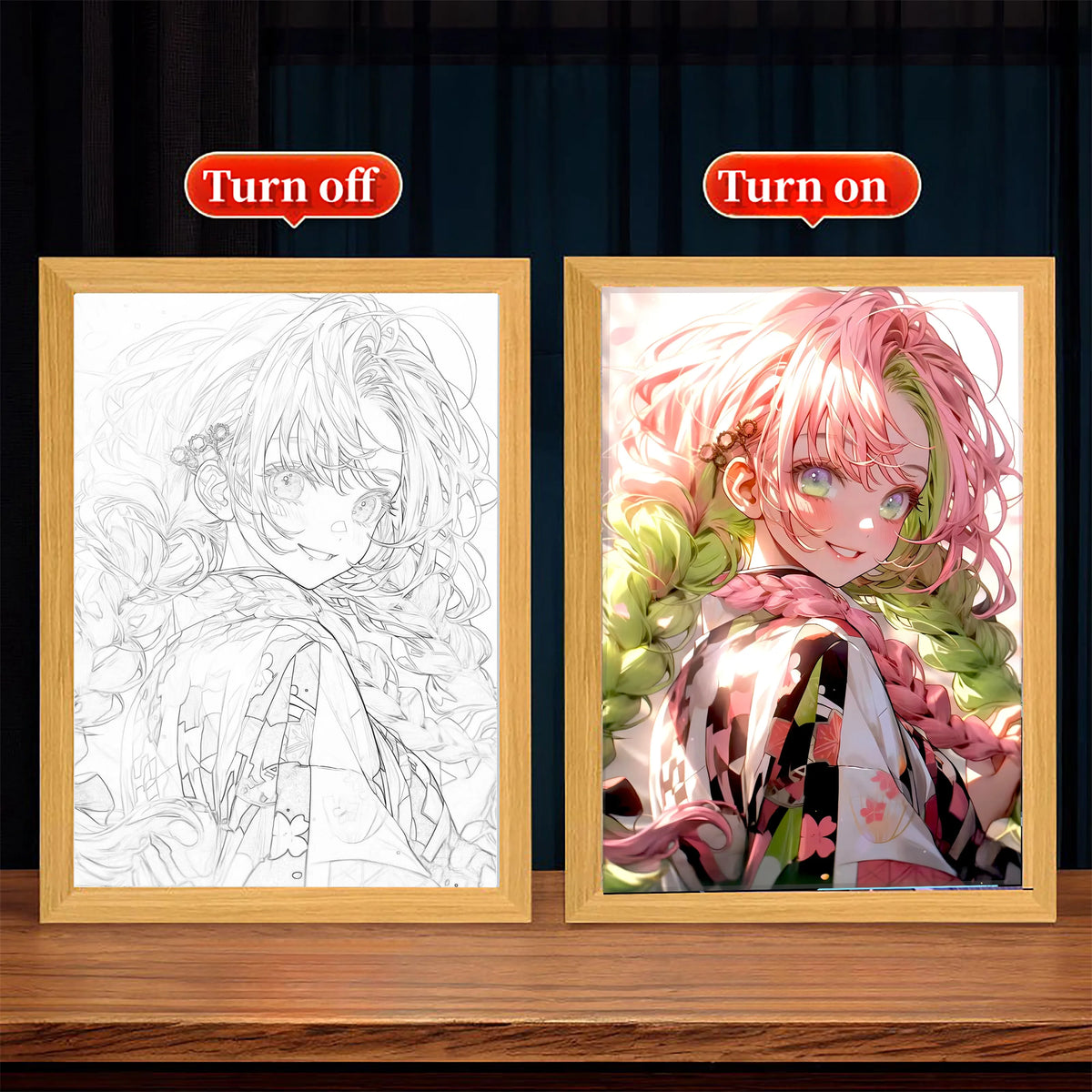Premium Anime 3D-Lichtbild aus Echtholz