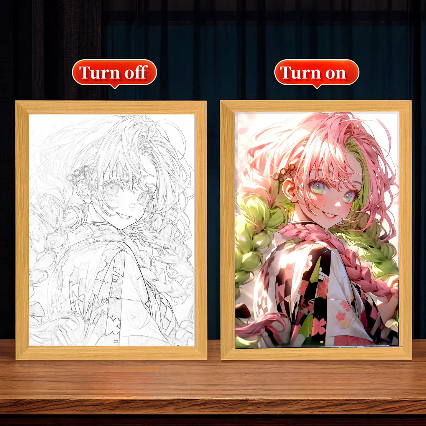 Premium Anime 3D-Lichtbild aus Echtholz