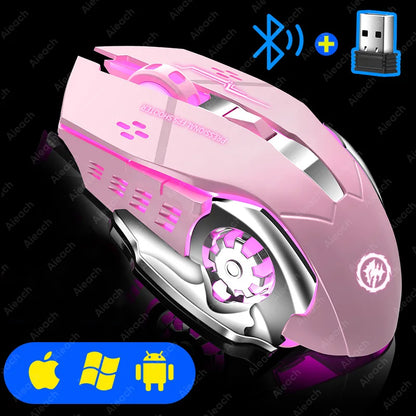 Kabellose Bluetooth Gaming Maus | 2.4G USB, Wiederaufladbar, RGB Beleuchtung