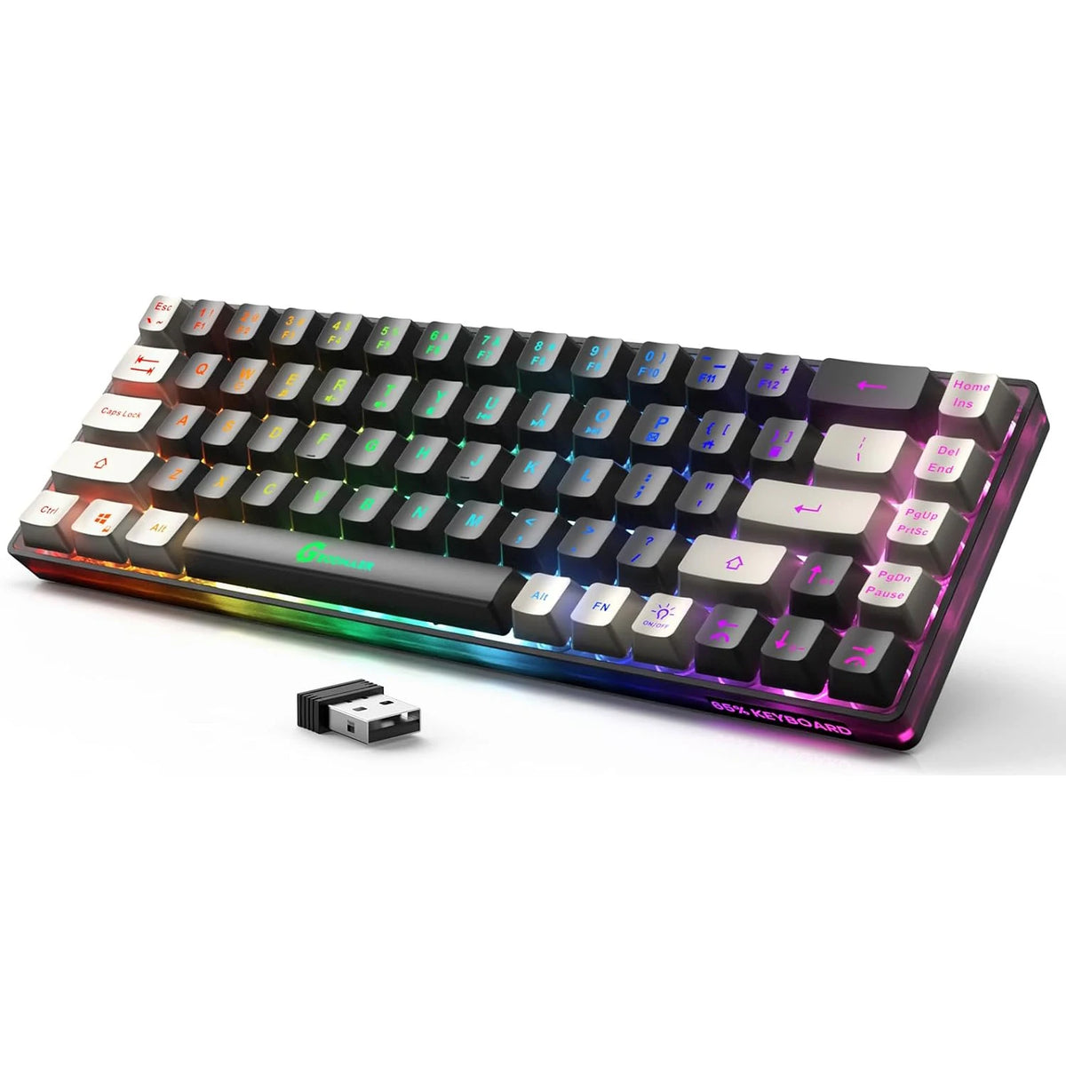 GEODMAER Wireless Gaming Keyboard Rechargeable Backlit Gaming Keyboard 68 Keys Membrane Keyboard for PC English/Spanish Layout