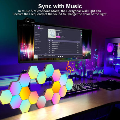 RGB Intelligent Hexagonal Wall Lamp Color Changing Ambient Night Light Hexagona Shape MeRGBW APP DIY Music Sync Game Room Home