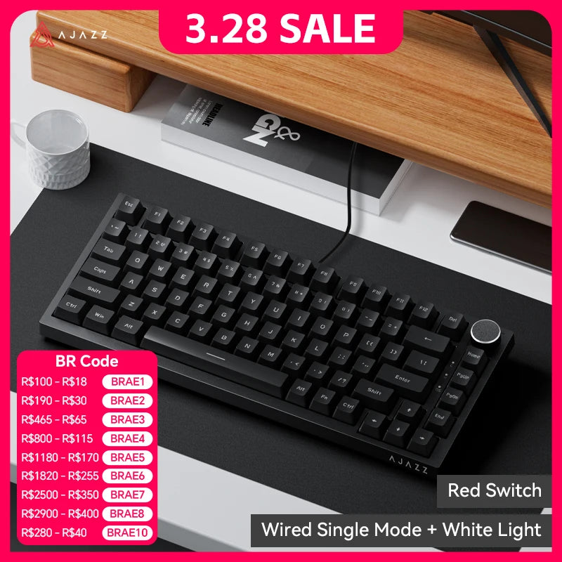 AJAZZ AK820 Mechanische Gaming Tastatur – Kabelgebunden, Hot-Swap, RGB Beleuchtung