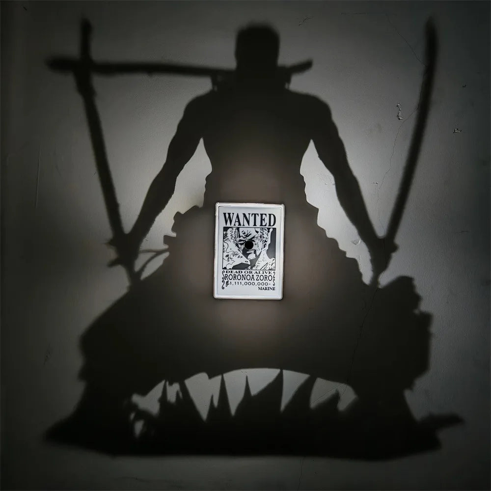 Anime WANTED Luffy Zoro Lamp One Piece Sanji Projector Wall Lamp Creativity Shadow Night Light Model Decoration Collection Toy