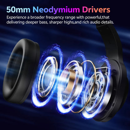 QCY Heroad V200 Over-Ear Headphones Bluetooth 6.0 Wireless Earphones 50mm Driver 7.1 Surround Sound RGB Gaming Headset with Mic
