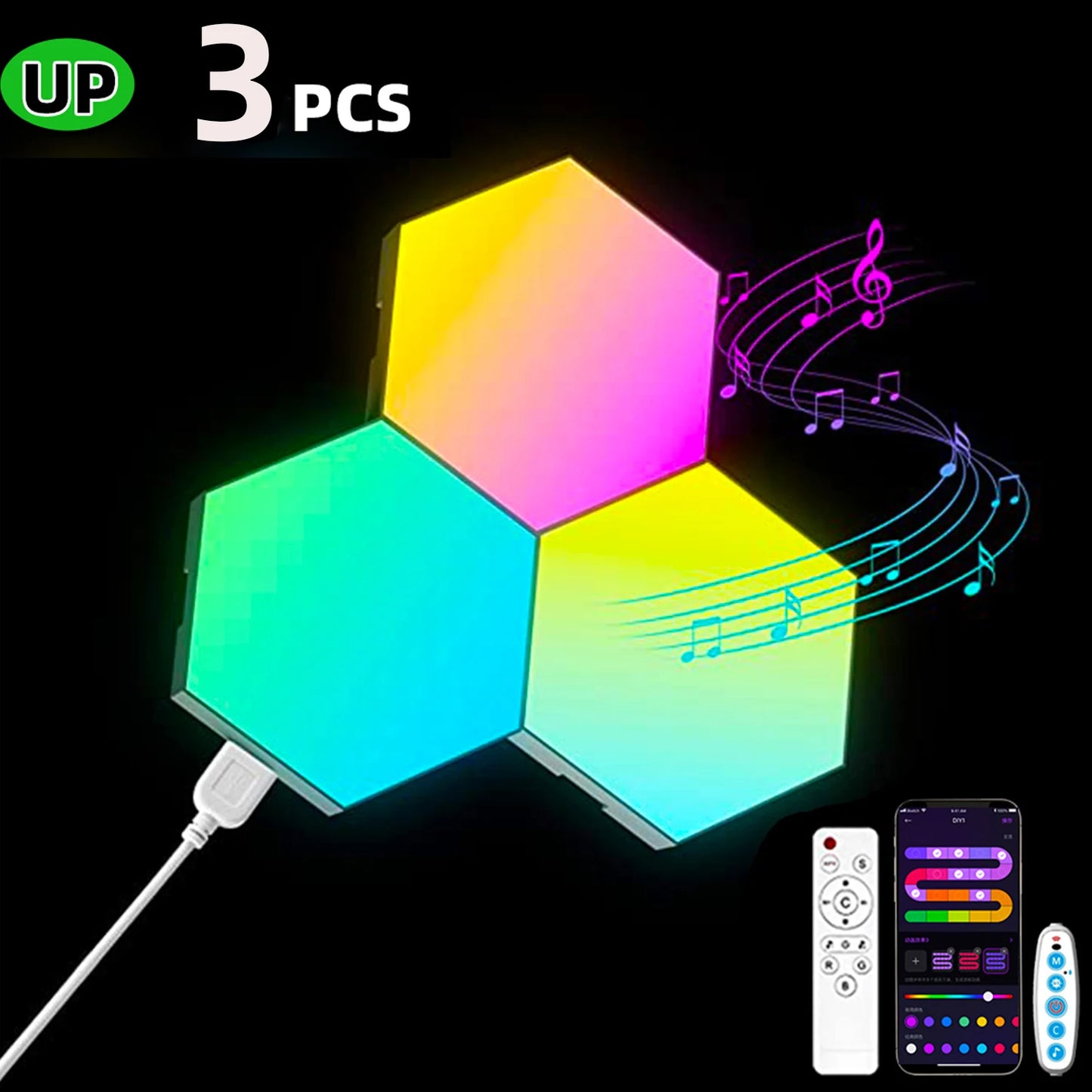 RGB Intelligent Hexagonal Wall Lamp Color Changing Ambient Night Light Hexagona Shape MeRGBW APP DIY Music Sync Game Room Home