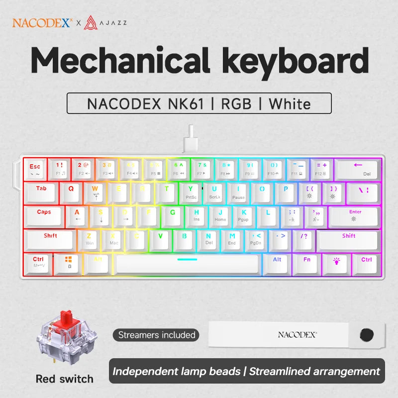 AJAZZ NK61 Mechanisches Gaming Keyboard 60% | RGB, Hot-Swap, Red Switch