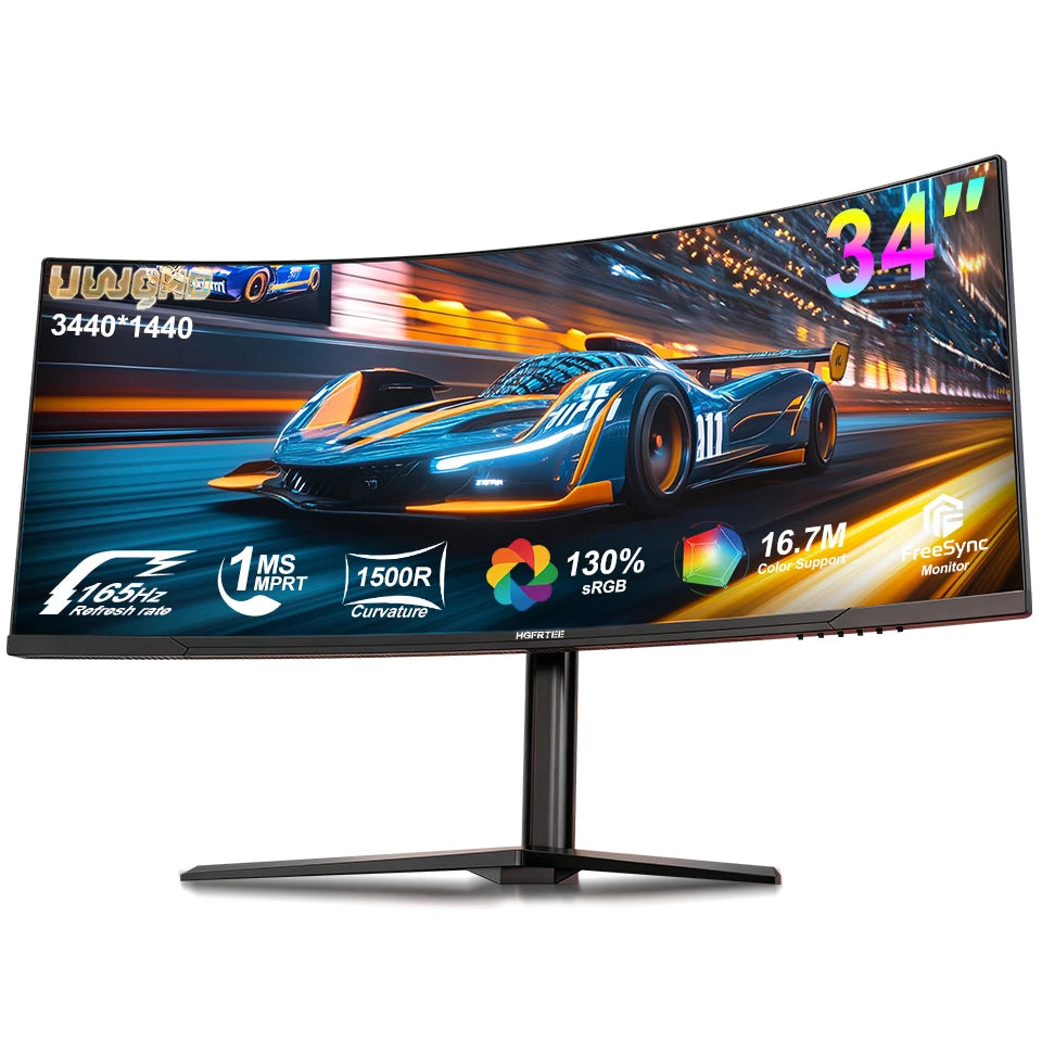 HGFRTEE 34 Inch Curved Gaming Monitor WQHD 3440x1440 165Hz 1500R Ultrawide 21:9 HDR Immersive Gaming Experience, B340Q