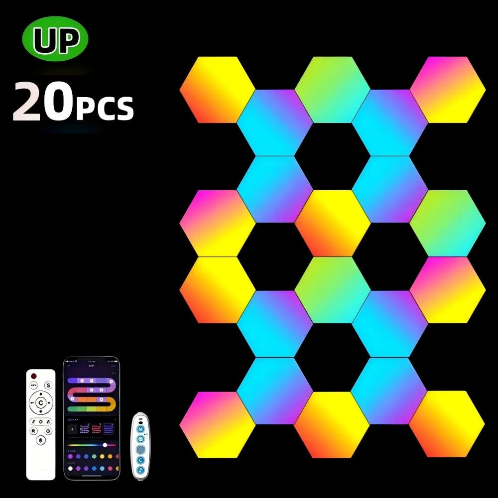 RGB Intelligent Hexagonal Wall Lamp Color Changing Ambient Night Light Hexagona Shape MeRGBW APP DIY Music Sync Game Room Home
