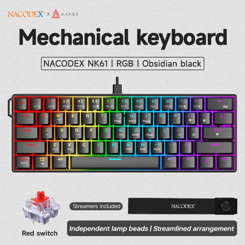 AJAZZ NK61 Mechanisches Gaming Keyboard 60% | RGB, Hot-Swap, Red Switch