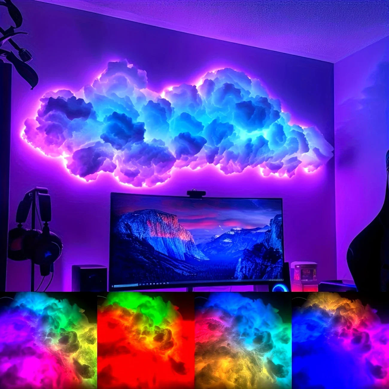 3D Gewitterwolke LED Nachtlicht | USB, RGB Strip, Gaming Zimmer Dekoration